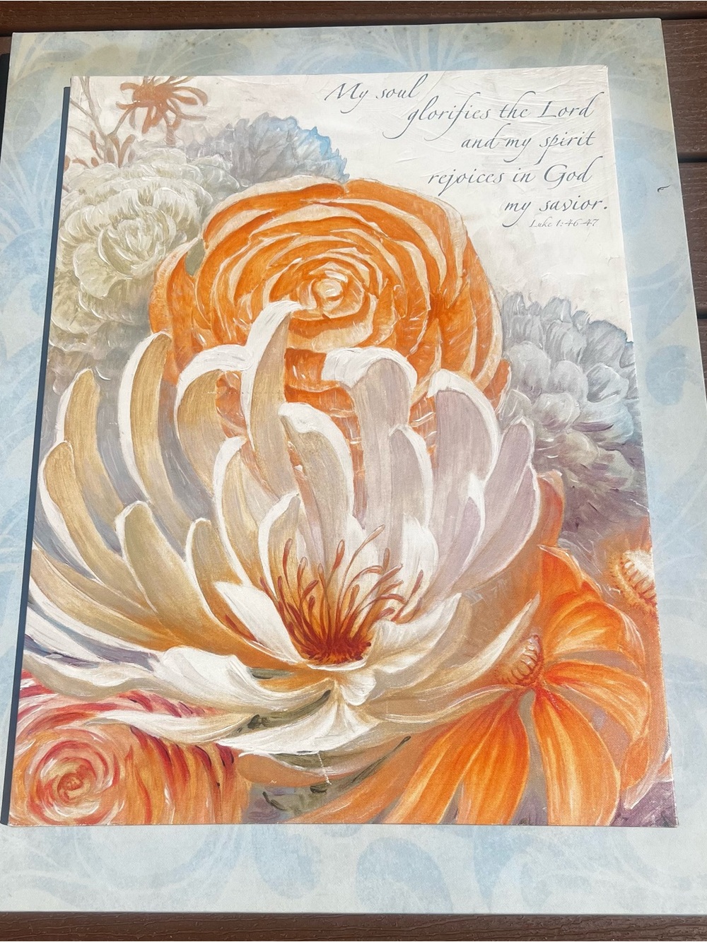 Floral Canvas Wall Art in Orange and Cream - Inspirational Quote